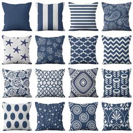 Kussen / decoratieve kussen marineblauw geometrische linnen kussens dekking moderne mode nordic couch eenvoudige kussen woonkamer decor gooien case1