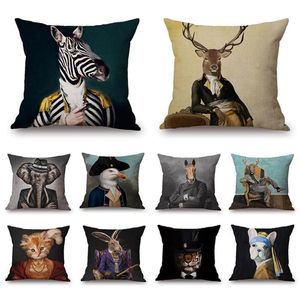 Coussin / oreiller décoratif Affiches d'art nordique style couverture de coussin décorative zèbre girafe éléphant de mode animal portant un canapé de chapeau thr8207510