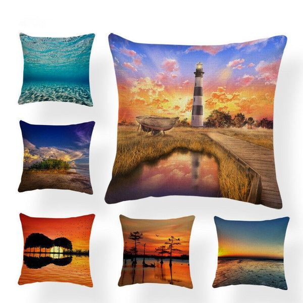 Coussin/Oreiller Décoratif Housses de Style Océan Coucher de Soleil Plage Paysage Housses de Coussin Oreillers Lighthous