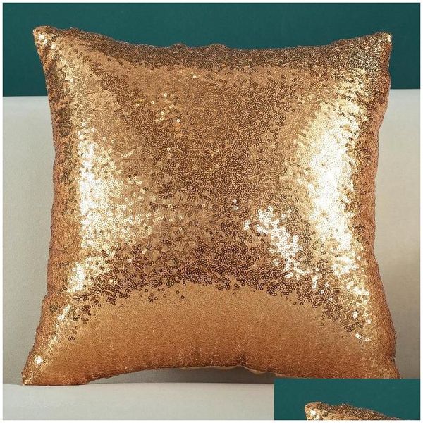 Cojín / almohada decorativa Fiesta Lentejuelas brillantes Sham Sparkly Golden Festival Funda de cojín decorativa Deco Er para la entrega de la gota Inicio OT14N