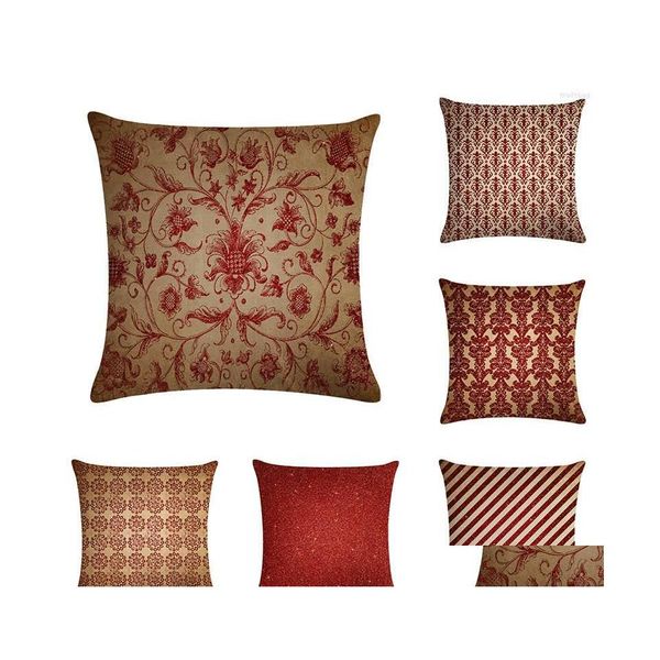 Cojín / Almohada decorativa Almohada Estilo abstracto geométrico europeo y americano Geometría roja Er Hogar Decoraciones navideñas Cuadrado Pi Dhjzh