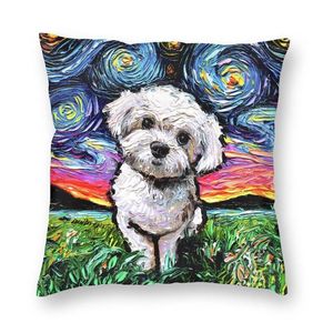 Coussin/oreiller décoratif caniche chien maltipoo nuit peintures étui amoureux des animaux nordique canapé housse de coussin salon décoration doux taies d'oreiller