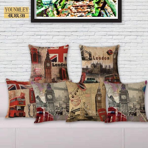 Coussin/Oreiller décoratif Coussin de canapé de qualité London Paris Print Home Oreillers décoratifs 45x45cm Taie d'oreiller 18