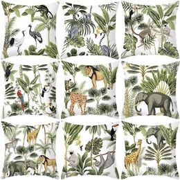 Kussen/Decoratief kussen Regenwest Plant Print Cushion Cover Jungle Animal Sofa Pillowcase Zomer Decor Pillowcasecushion/Decoratief