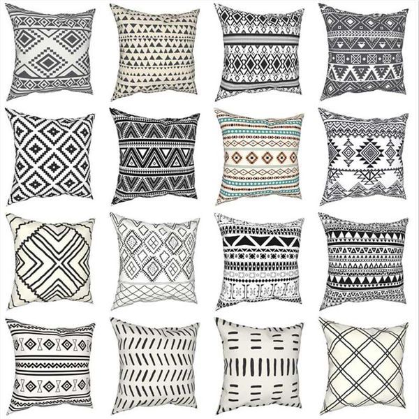 Coussin Décoratif Oreiller Rétro Bohème Motif Noir Blanc Cas Tribal Géométrique Boho Ethnique Housse De Coussin Décor Taie D'oreiller For291C