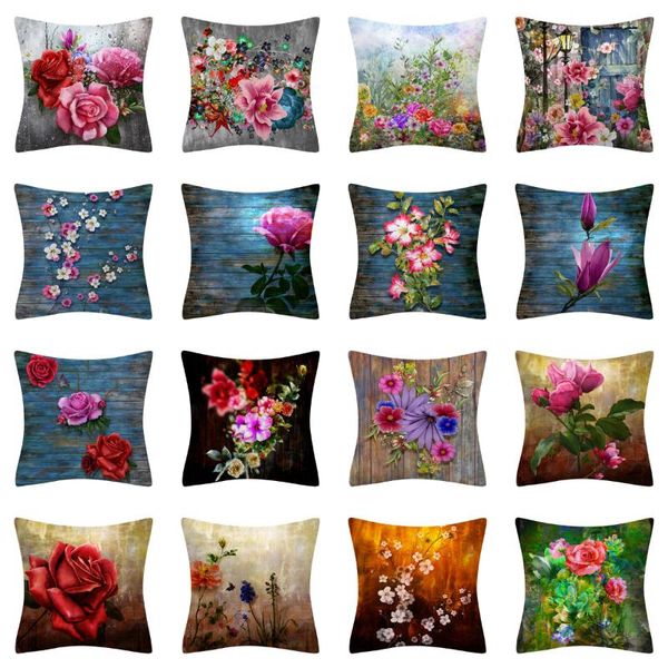 Coussin / Oreiller Décoratif Rétro Peinture À L'huile Floral Lin Oreillers Couverture Art Abstrait Coussin Livingroon Canapé Canapé Décoratif CoussinsC