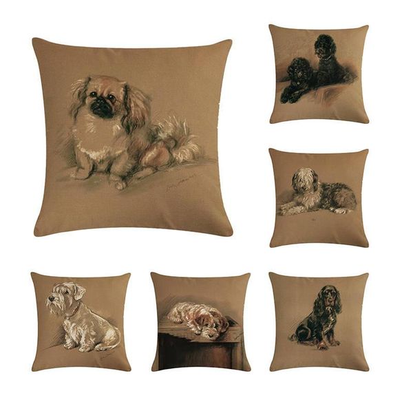 Cojín/almohada decorativa Retro Schnauzer perros fundas de cojín lindo encantador perro mascota hogar decorativo sofá silla corto funda de felpa ZY274Cus