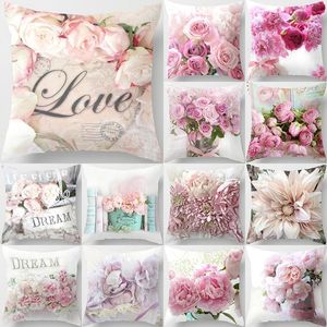 Coussin Oreiller Décoratif Rose Fleur Rose Housse De Coussin Style Nordique Maison Décoration De Mariage Canapé Lit De Voiture Cas Lombaire 45x45cm Polyester Cas 230505