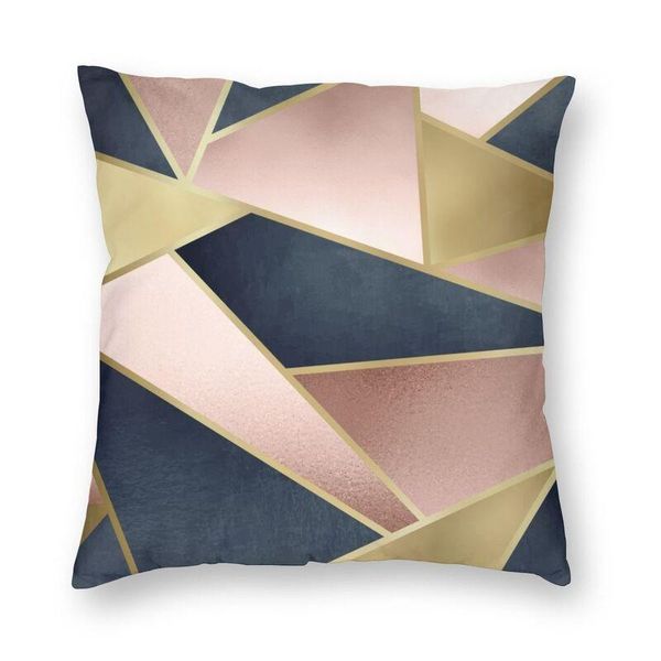 Coussin/oreiller décoratif rose or rose bleu marine motif abstrait géométrique housse de coussin 40x40 maison décorative géométrie jeter pour vivre