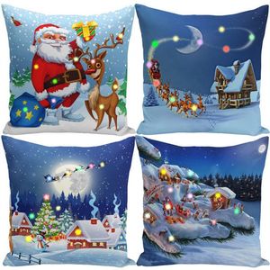 Kussen/decoratief kussen Santa Elk Led Light Creative Printing Super Soft Short Plush Case Car Cushion Cover Kerstcadeau 45 45cmcushion/