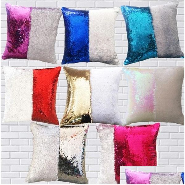 Cojín / almohada decorativa lentejuelas sirena tiro diy brillo mágico dos colores cambio blanco cojín er sofá hogar decorativo p homefavor dhogv