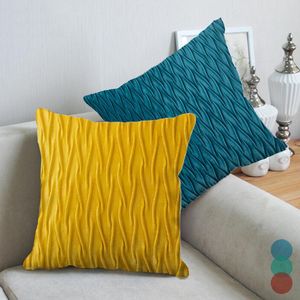 Cojín / almohada decorativa Tela de terciopelo suave Sofá Funda de cojín Color sólido Fundas decorativas para tiro Ola Raya Oficina Cintura Funda de almohada Hogar