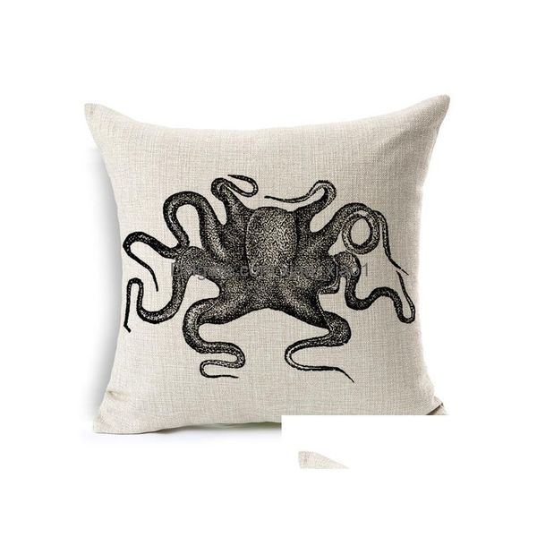 Coussin / Oreiller décoratif Squid Octopus Coussin ER Simple épais coton lin canapé Scandinavie Square Throw Cases pour chambre à coucher Drop de DH2Wo