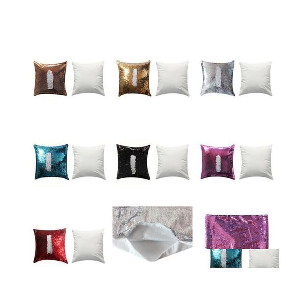 Cojín/estilo decorativo estilo almohada sublimación en blanco lentejuelas mágicas artículos de almohada para transferencia de calor estampado regalos de bricolaje artesanías 40 cm dhmg4