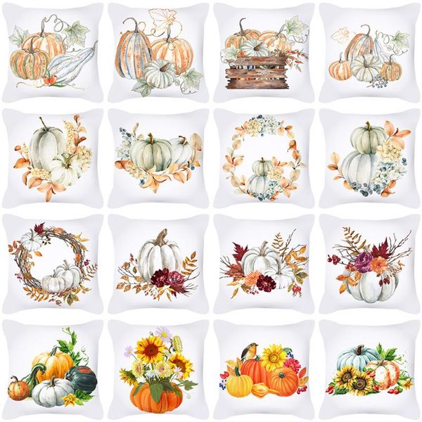 Coussin / oreiller décoratif Thanksgiving Day Blanc Plux Couvre-camions de citrouille Récolte rustique Art imprimé décor coussin de coussin Sofa Home Fall AU