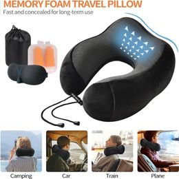 Cojín/almohada decorativa Almohadas de viaje Aviones Almohada inflable de espuma viscoelástica Almohadas para el cuello Almohada inflable automática para las vértebras cervicales en forma de U 230923