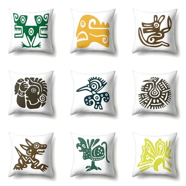 Coussin/oreiller décoratif Tribal Animal Totem housse de coussin jeter motif imprimé étui vert jaune décor à la maison chaise de voiture