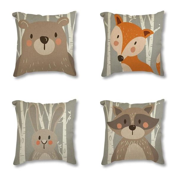 Coussin/Oreiller décoratif Tribu Woodland Animal Ours Imprimer Housse de coussin en lin Étui décoratif pour chaise Canapé Décor à la maison Coussins 45x45