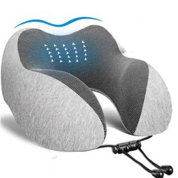 Coussin décoratif oreiller en forme de U en mousse à mémoire de forme oreillers de voyage doux massage de couchage avion literie de soins de santé cervicale 231031