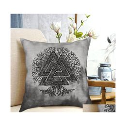 Cuscino/Cuscino Decorativo Valknut E Albero Della Vita Yggdrasil Federa S Cuscino Per La Casa Divano Sedia Decorativo Abbraccio Federa Drop Dhrfe