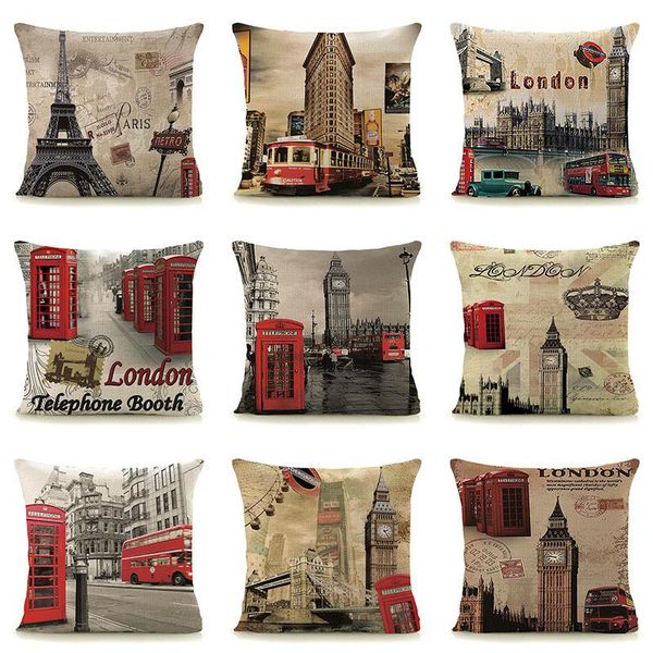 Coussin/oreiller décoratif Vintage Angleterre Housse de coussin Coussins décoratifs pour la maison Taie d'oreiller de qualité Euro Style rétro 45x45cm Square London SC