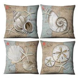 Kussen / Decoratief Kussen Vintage Stijl Zee Strand Starfish Conch Shell Square Retro Kussenhoes Throw Case voor Woonkamer Slaapkamer Koffie