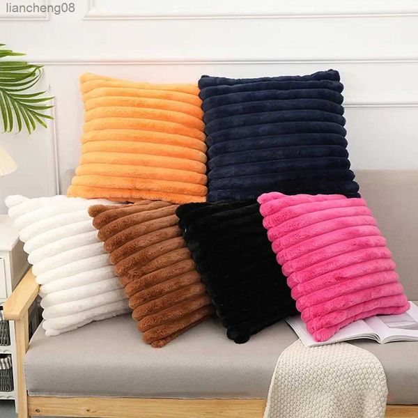 Coussin/étui carré décoratif fausse fourrure peluche couleur unie doux canapé-lit décoration housse de coussin fournitures pour la maison