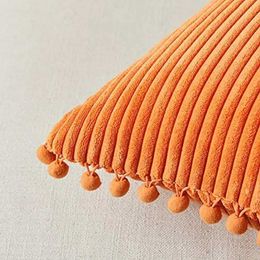 Coussin / couvercles en velours décoratifs avec pom-poms jet de chute couvercle de coussin solide décoratif pour canapé orange 45x45 30x50 coussin