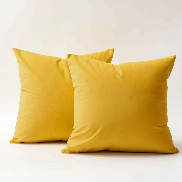 Coussin / couvercle de coussin en velours décoratif couvercle doux jaune vif 45x45 pour couverture de décoration intérieure moderne pour canapé