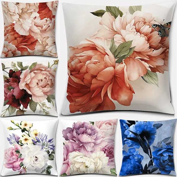 Coussin / décoratif vintage fleur de paon imprimés boîtier en floraison pivoine polyester coussin coussin carré glissement pour le canapé décor du canapé