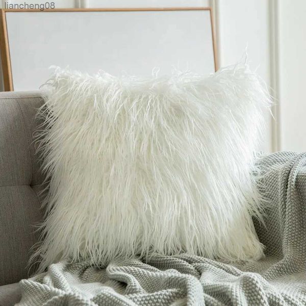 Housse de coussin décorative en peluche blanche, moderne et Simple, imitation laine, couleur unie, 45x45cm, vente en gros