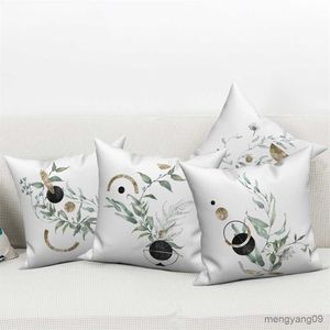 Kussen/Decoratieve Wilg Kussenhoes Groen Bladgoud Lumbale Cover Woonkamer Stoel Sofa Thuis Decor Wilg Kussenhoes R230727