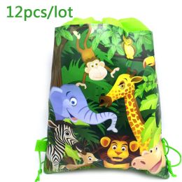 Kussen Jungle Dierenthema Mochila Verjaardagsfeestje Geweven Stoffen Trekkoord Geschenken Zakken Babyshower Decoratie Rugzak 12 stks/partij