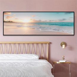 Cojín moderno mar ola playa puesta de sol lienzo pintura naturaleza paisaje marino carteles e impresiones arte de la pared imágenes para la decoración de la habitación sin marco