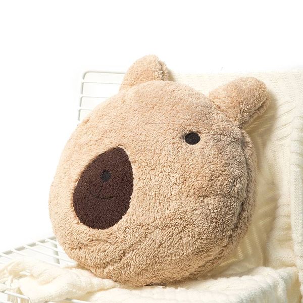 Designer 1pc coussin coussin mignon coussin de forme d'ours ou d'ours, molleton en polyester beige, avec broderie, pour le canapé de salon de la chambre à coucher, y compris le noyau de coussin