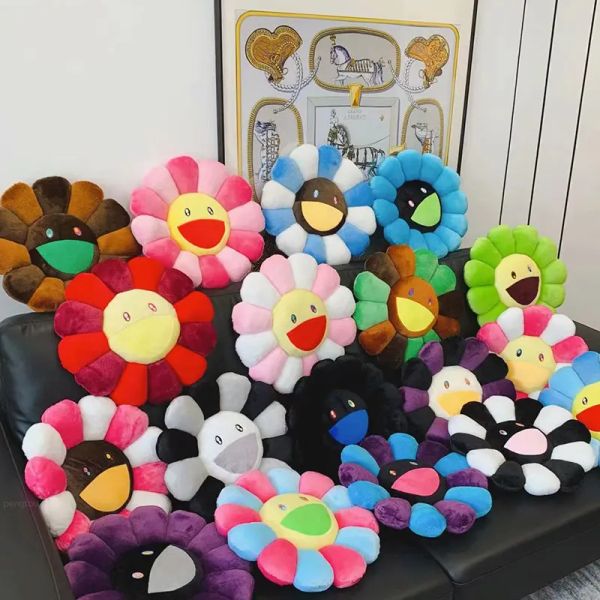 Cojín girasol plush almohada relleno flores sonreño colorida sol de sol kawaii juguetes peluche cama dormitando espalda decoración de la habitación del cojín