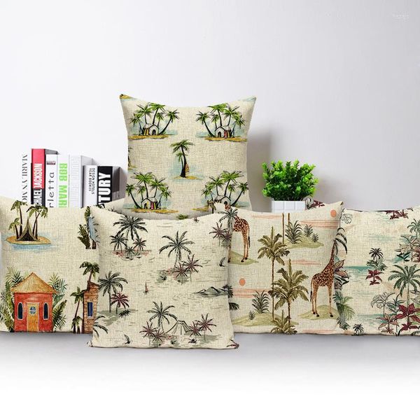 Cojín plantas tropicales árboles cojines decorativos funda casa velero estampado hoja de palma verde decoración del hogar funda de almohada