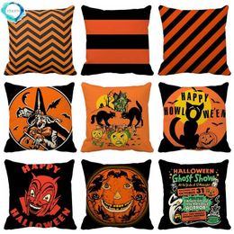 Coussin décoratif oreiller 45x45cm Halloween dessin animé citrouille horreur chauve-souris fantôme taie d'oreiller décoration de la maison confortable canapé housse de coussin taie d'oreiller 230922