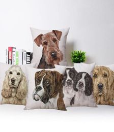 Coussin Oreiller décoratif Airedale Terrier Housse de coussin Labrador Chien Collie Taie d'oreiller Décor Beige Lin Blanc Polyester 45X45cm 7750059