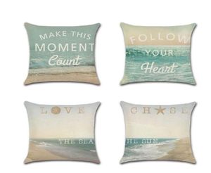 CushionDecorative Pillow Serie temática de playa Funda de cojín de lino Funda de almohada decorativa de paisaje marino 45 * 45 cm Case1581202