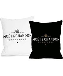 Coussin décoratif oreiller velours noir imprimé Moet housse de coussin coton fait taie d'oreiller coque souple impression de haute qualité 1453467