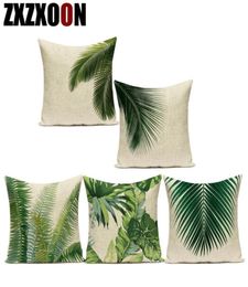 Coussin oreiller de coton coton lin jet décoratif oreiller monstera feu feuille de palmier tropical coussin de plante verte tropicale pour canapé liv9855481