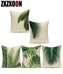 Almohada de cojadora almohada de algodón almohadas decorativas de tiros decorativos Monstera Palma Tropical Green Plant Coushion Cubierta para sofá Liv55551251