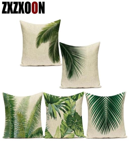Coussindécoratif oreiller en coton lin décoratif oreiller oreillers monstera feu feuille de palmier tropical coussin de plante verte tropicale pour canapé liv551251
