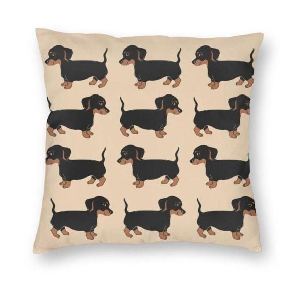 CojínAlmohada decorativa Lindo Dachshund Cachorro Patrón Funda de cojín Impresión 3D Wiener Salchicha Perro Funda cuadrada para almohada de cochec2826722