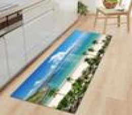 Coussin décoratif oreiller flanelle imprimé plage paysage tapis longue bande salon canapé tapis salle de bain absorbant antidérapant tapis 7742503