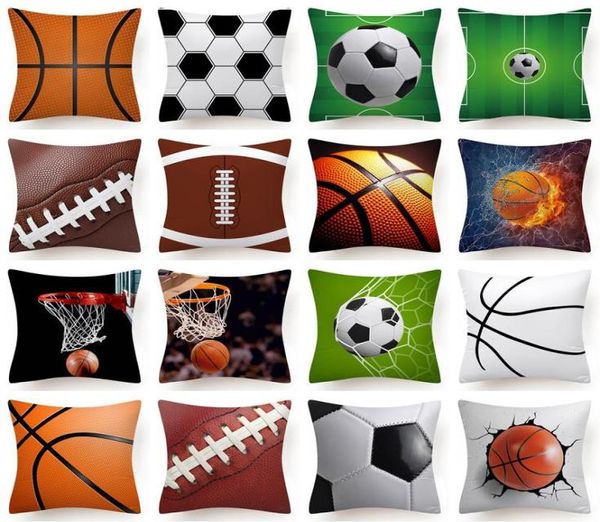 Coussin décoratif oreiller football basket-ball cuir imprimé housse de coussin 45x45 cm taie d'oreiller en polyester mode moderne canapé-lit Dec5131284