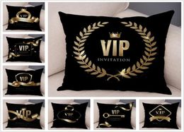Coussin décoratif oreiller géométrique noir VIP lettre d'invitation housse de coussin étui de dessin animé pour canapé décor à la maison super doux en peluche Pi6677825