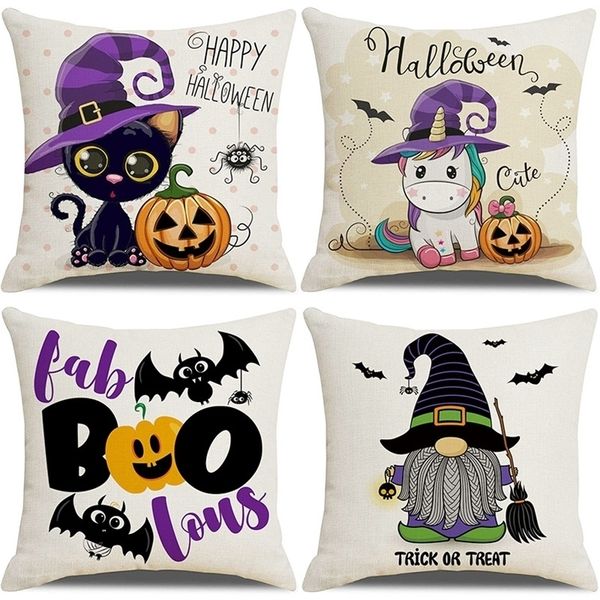 Cushiondedecorative Oreiller Halloween Lanceur canapé décoratif lin imprime numérique Décoration de la maison Purple Pumpkin chaises 45x45 Cushion 221008