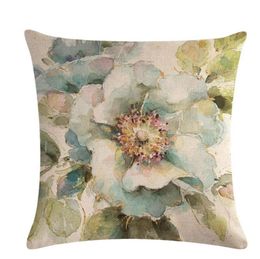 CushionDecoratief kussen Linnen Blauwe rode bloemen Sofa Decoratief kussendeksel kussensloop 45x45 Gooi Home Decor PillowCover3515463